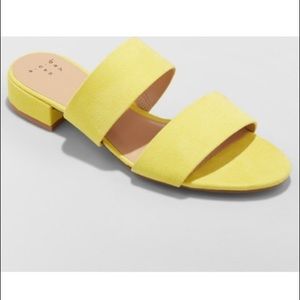 Yellow Summer Block Open Toe Flat Sandals